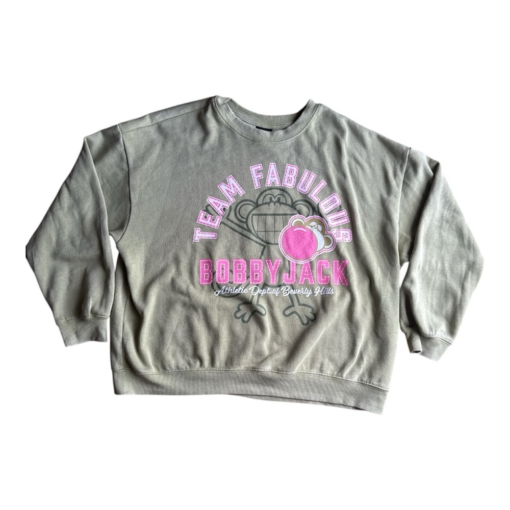 Bobby Jack “Team Fabulous” Olive Green Y2K Graphic Sweatshirt | Size Small